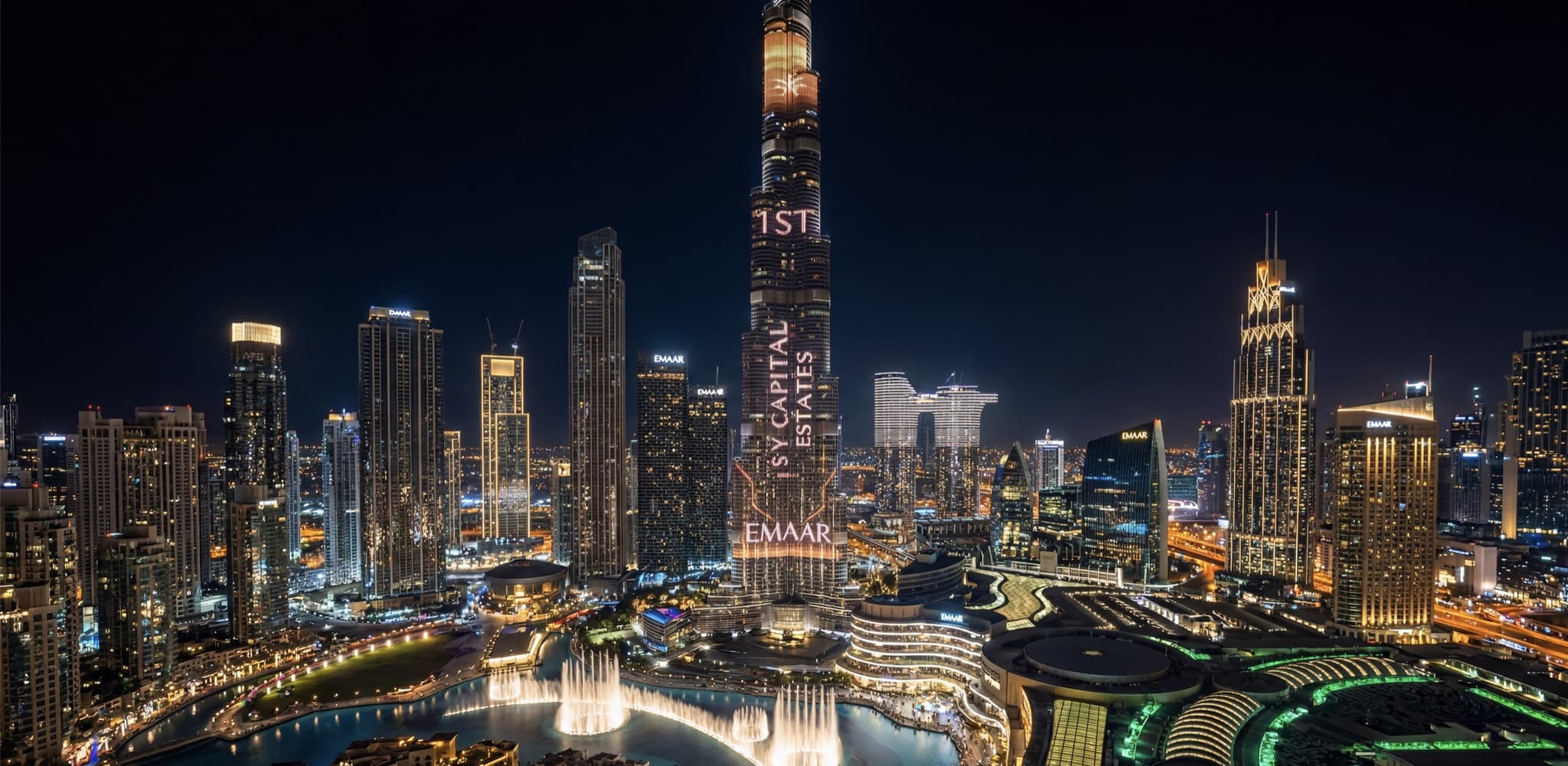 SY Capital Estates celebrated on the Burj Khalifa for 1st place at the Emaar Annual Broker Awards