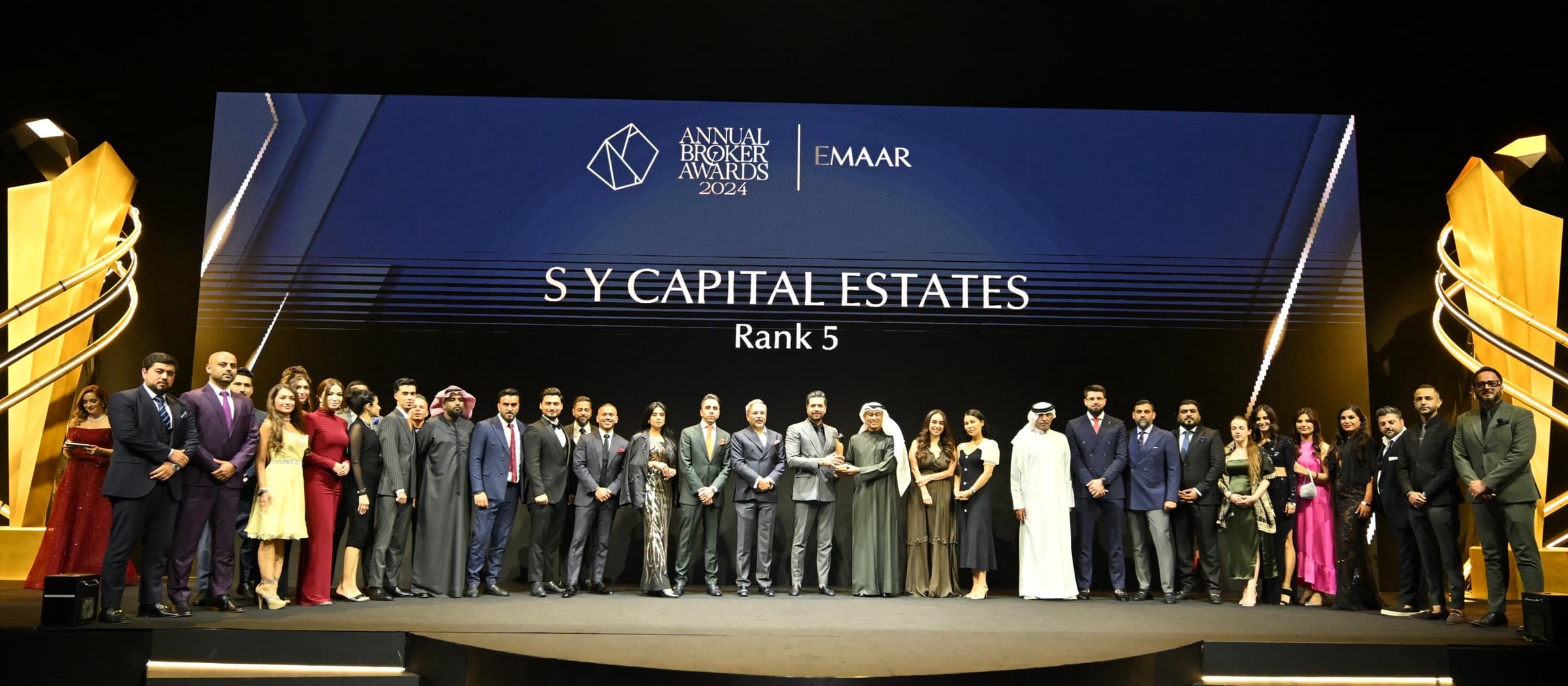 The SY Capital Estates team on stage at the Emaar Annual Broker Awards 2024, ranked 5th
