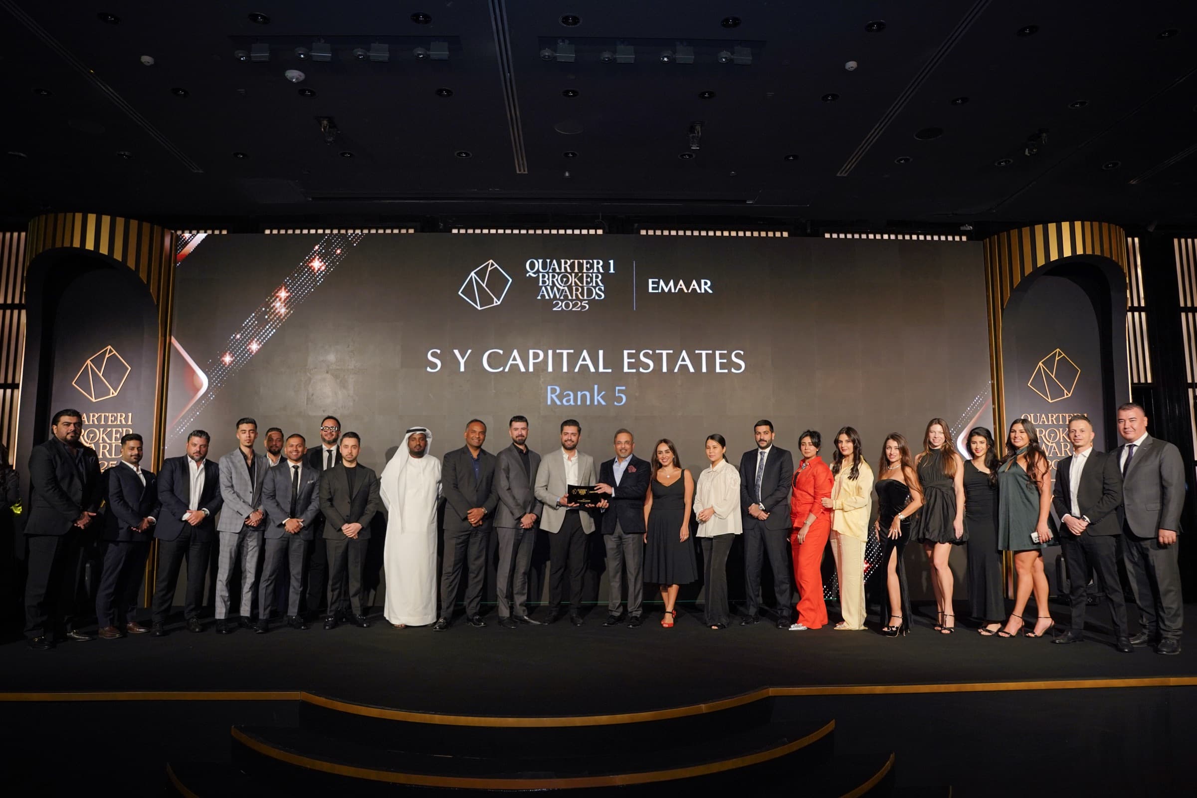 The SY Capital Estates team on stage at the Emaar Quarter 1 Broker Awards 2025, ranked 5th