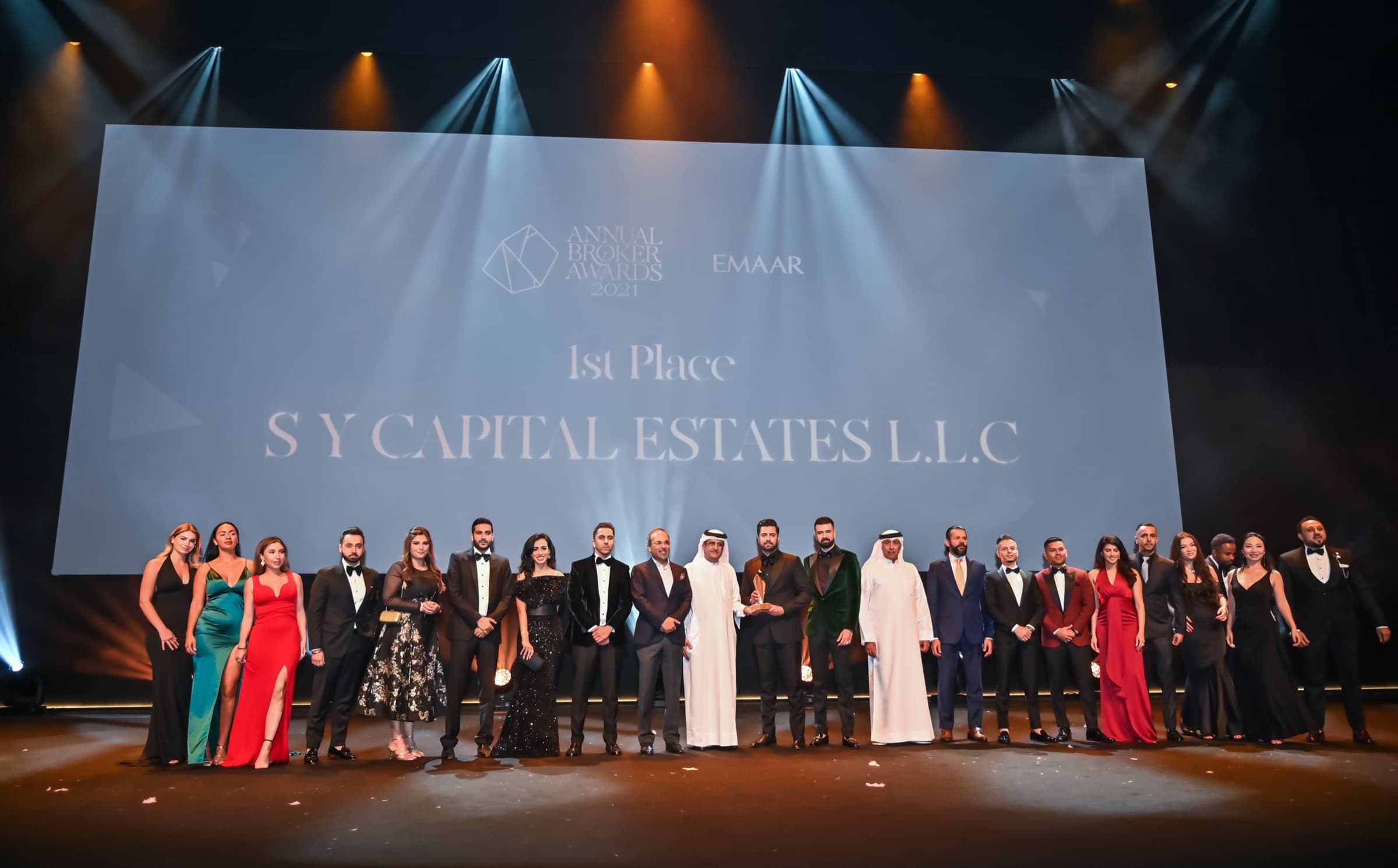 The SY Capital Estates team collecting 1st Place at the Emaar Annual Broker Awards 2021