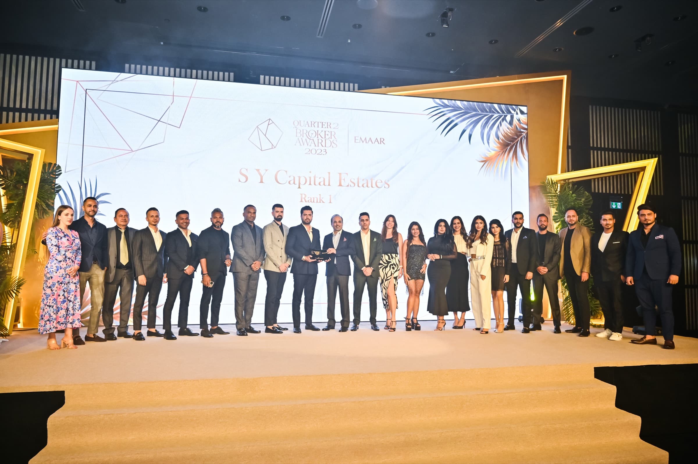 The SY Capital Estates team on stage at the Emaar Quarter 2 Broker Awards 2023, ranked 1st